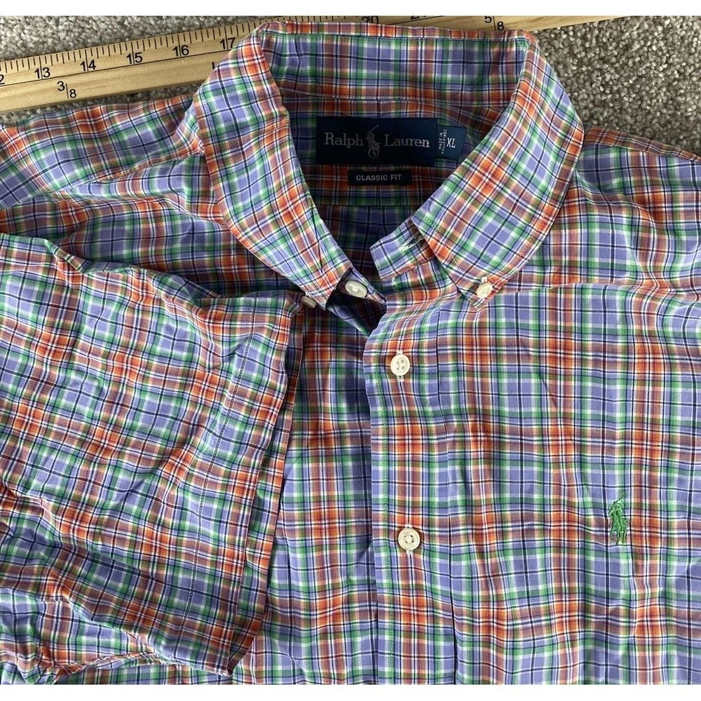 Polo Ralph Lauren Blue/Red/Green Plaid Short Sleeve Shirt Men XL Green Pony Prep
